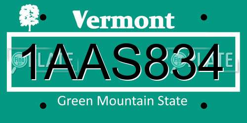 1AAS834 Vermont License Plate