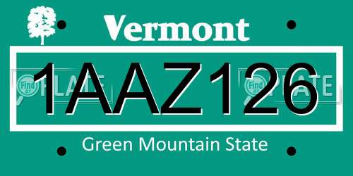 1AAZ126 Vermont License Plate