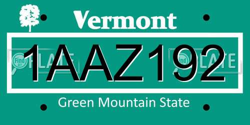1AAZ192 Vermont License Plate