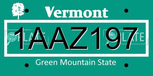 1AAZ197 Vermont License Plate