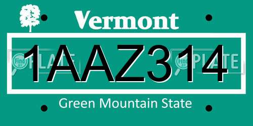 1AAZ314 Vermont License Plate