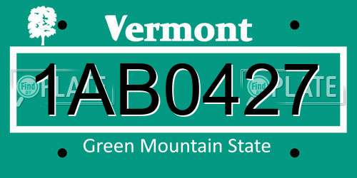 1AB0427 Vermont License Plate