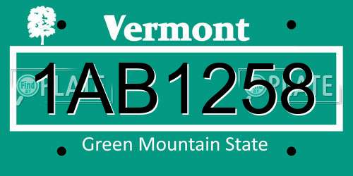 1AB1258 Vermont License Plate