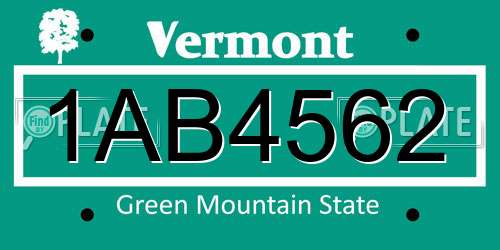 1AB4562 Vermont License Plate