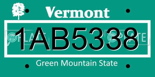1AB5338 Vermont License Plate
