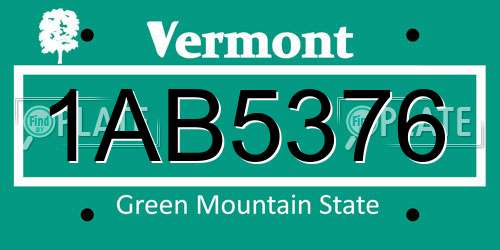1AB5376 Vermont License Plate