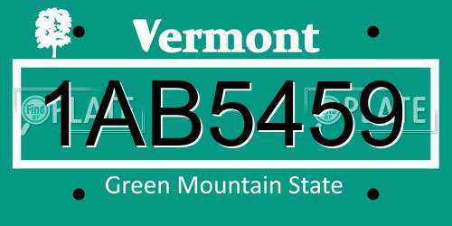1AB5459 Vermont License Plate