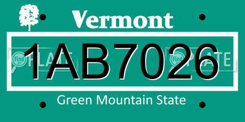 1AB7026 Vermont License Plate