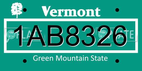 1AB8326 Vermont License Plate