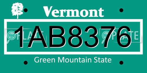 1AB8376 Vermont License Plate
