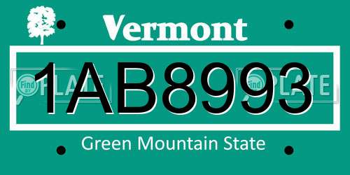 1AB8993 Vermont License Plate