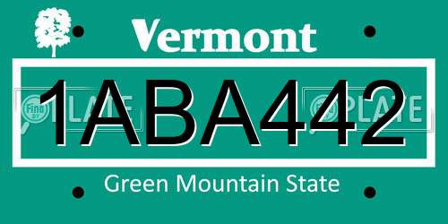1ABA442 Vermont License Plate