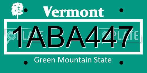 1ABA447 Vermont License Plate