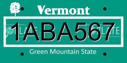 1ABA567 Vermont License Plate
