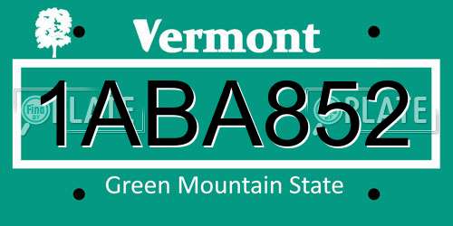 1ABA852 Vermont License Plate