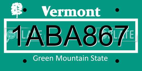 1ABA867 Vermont License Plate