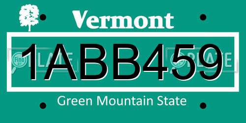 1ABB459 Vermont License Plate