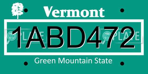 1ABD472 Vermont License Plate