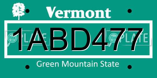 1ABD477 Vermont License Plate