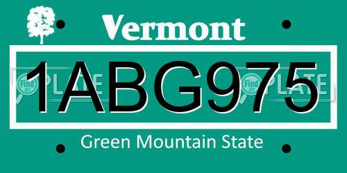 1ABG975 Vermont License Plate