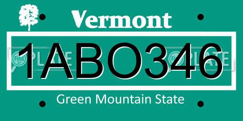 1ABO346 Vermont License Plate