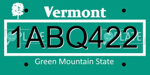 1ABQ422 Vermont License Plate
