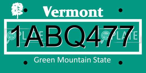 1ABQ477 Vermont License Plate