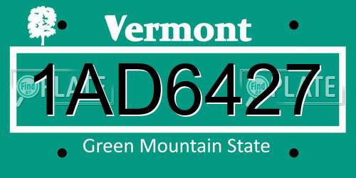 1AD6427 Vermont License Plate