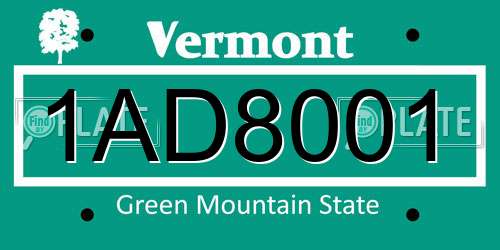 1AD8001 Vermont License Plate