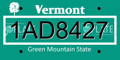 1AD8427 Vermont License Plate