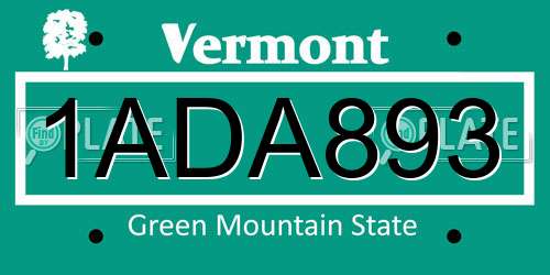 1ADA893 Vermont License Plate