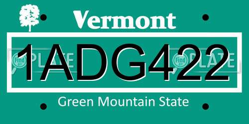 1ADG422 Vermont License Plate