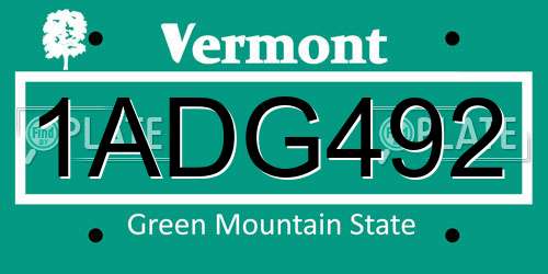 1ADG492 Vermont License Plate