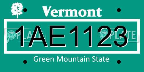 1AE1123 Vermont License Plate
