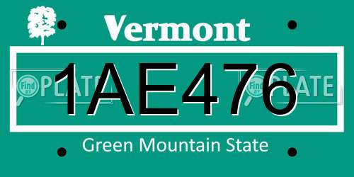 1AE476 Vermont License Plate