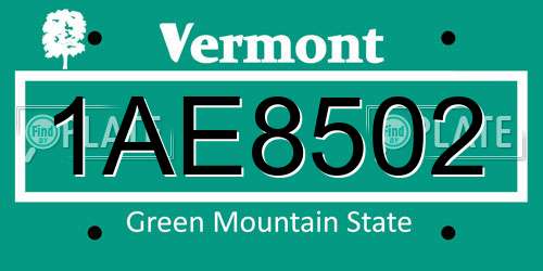 1AE8502 Vermont License Plate