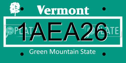 1AEA26 Vermont License Plate