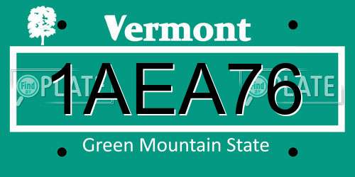 1AEA76 Vermont License Plate