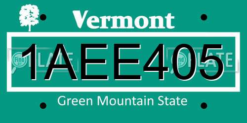 1AEE405 Vermont License Plate