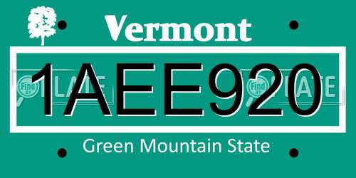 1AEE920 Vermont License Plate