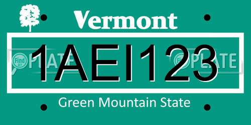 1AEI123 Vermont License Plate