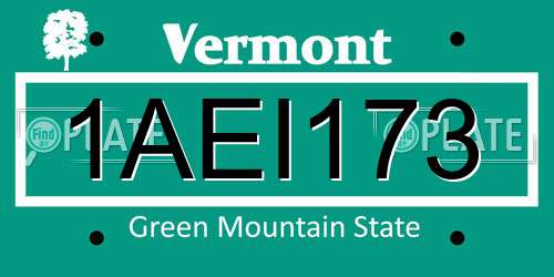 1AEI173 Vermont License Plate