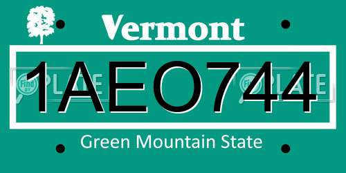 1AEO744 Vermont License Plate