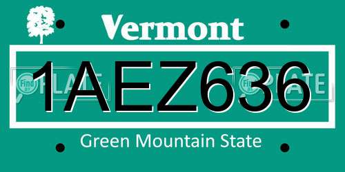 1AEZ636 Vermont License Plate