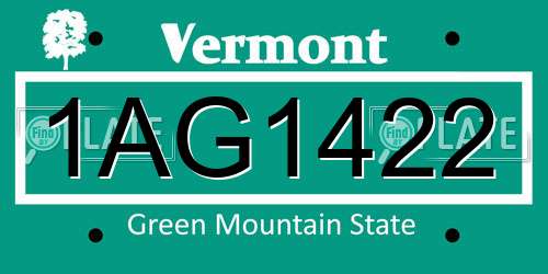 1AG1422 Vermont License Plate