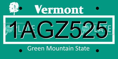 1AGZ525 Vermont License Plate