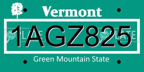 1AGZ825 Vermont License Plate