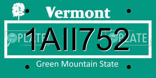 1AII752 Vermont License Plate