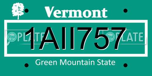 1AII757 Vermont License Plate