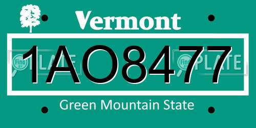 1AO8477 Vermont License Plate